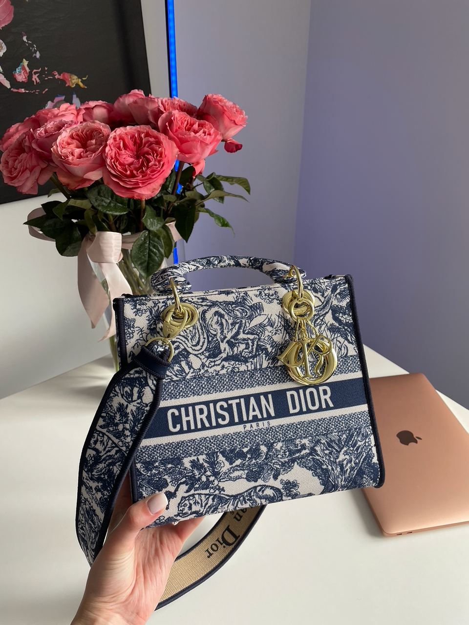 Christian Dior Medium Lady D-Lite Bag Blue/White - 4