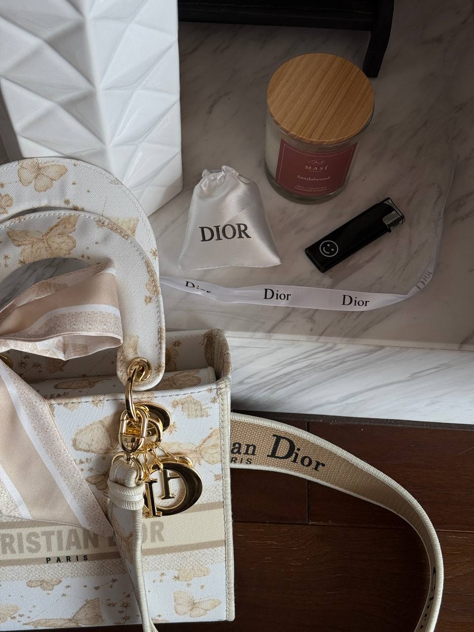 Christian Dior Medium Lady Dior Butterfly Embroidered Canvas Bag in Off-White/Beige - 16