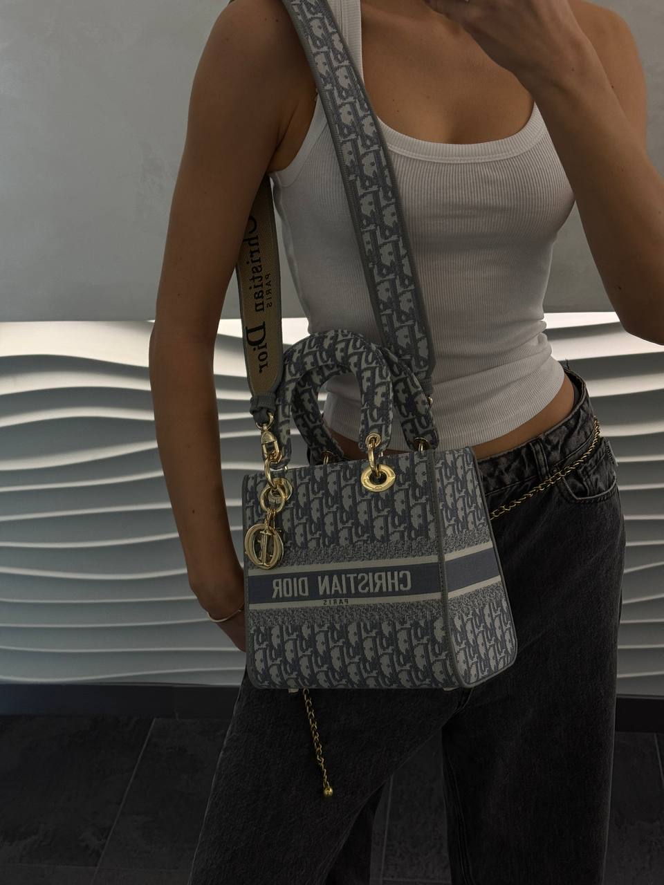 Christian Dior Mini Lady Dior Oblique Canvas Bag in Blue/Gray - 6