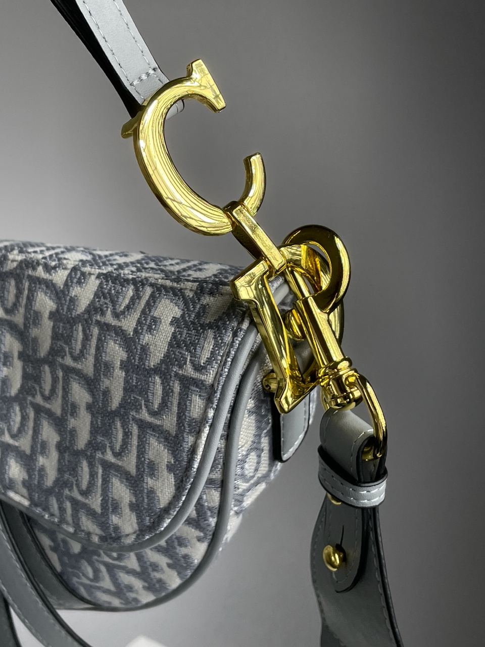 Christian Dior Saddle Bag Gray Oblique Embroidery - 14
