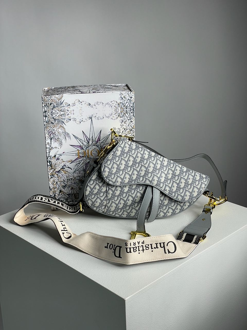 Christian Dior Saddle Bag Gray Oblique Embroidery - 3