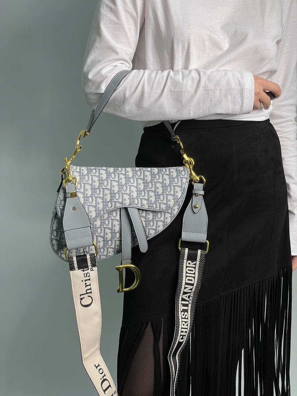 Christian Dior Saddle Bag Gray Oblique Embroidery - 6