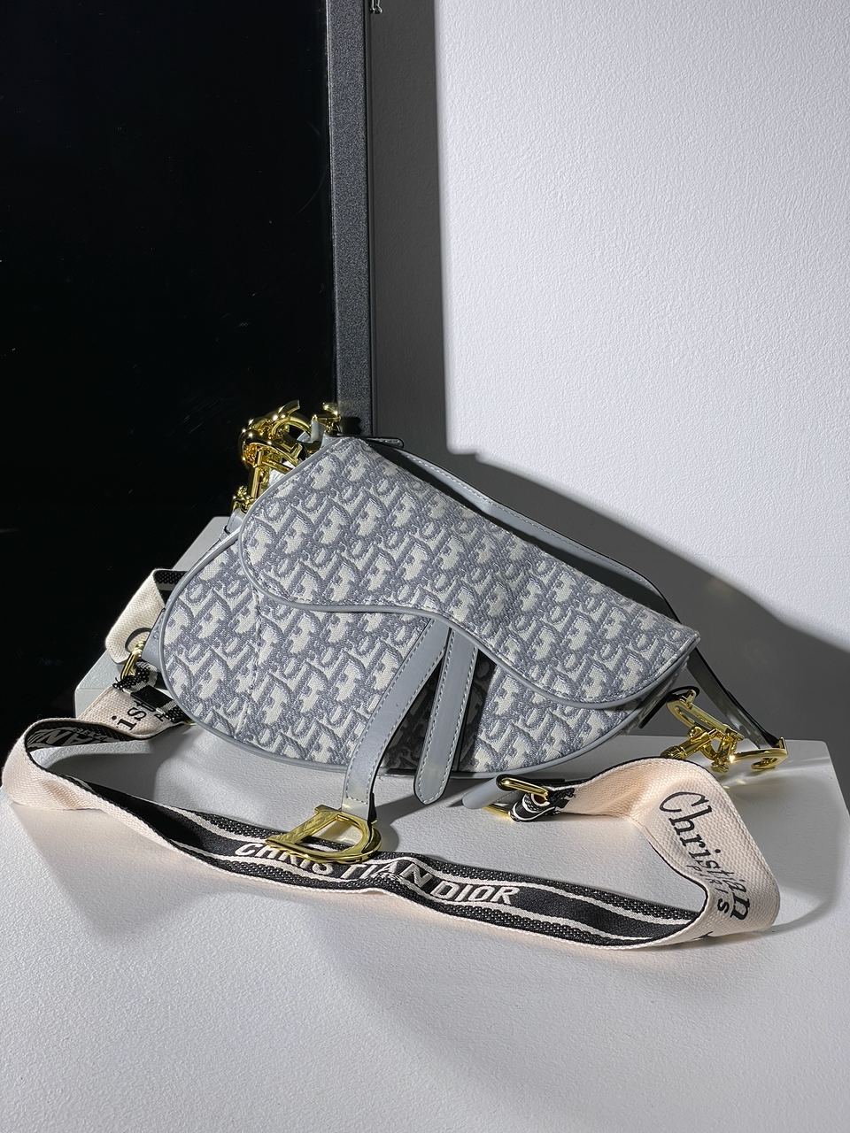 Christian Dior Saddle Bag Gray Oblique Embroidery - 7