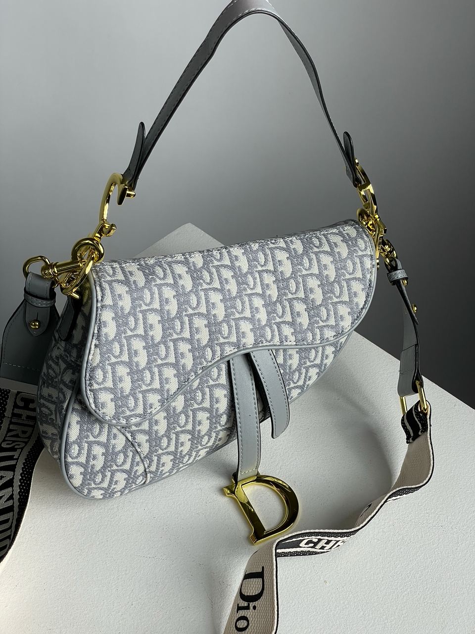 Christian Dior Saddle Bag Gray Oblique Embroidery - 8