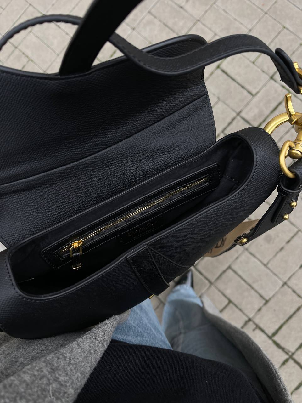 Christian Dior Saddle Bag With Strap Black Goatskin - 3