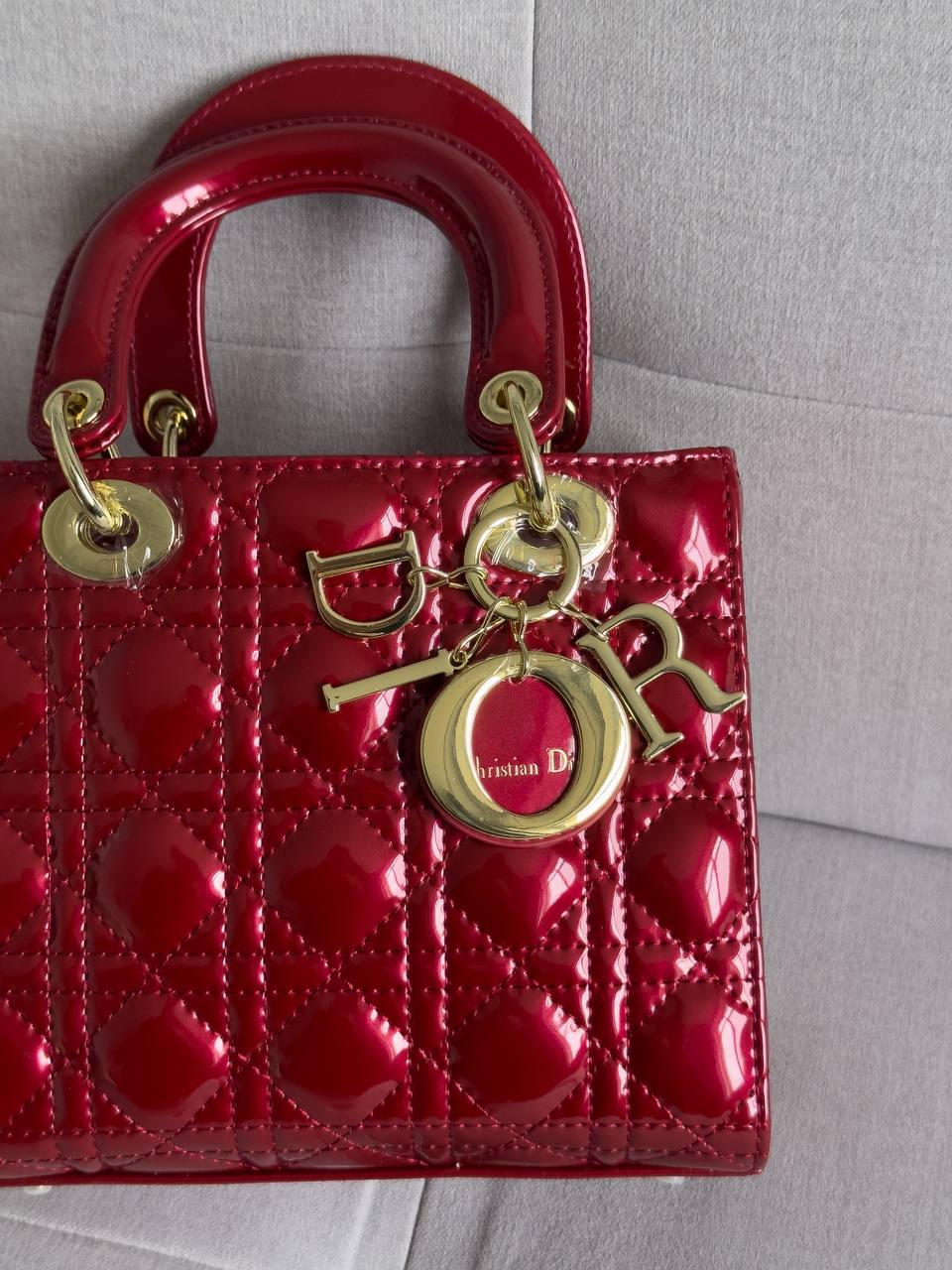 Christian Dior Small Lady My ABCDior Bag Red Patent Cannage Calfskin - 5