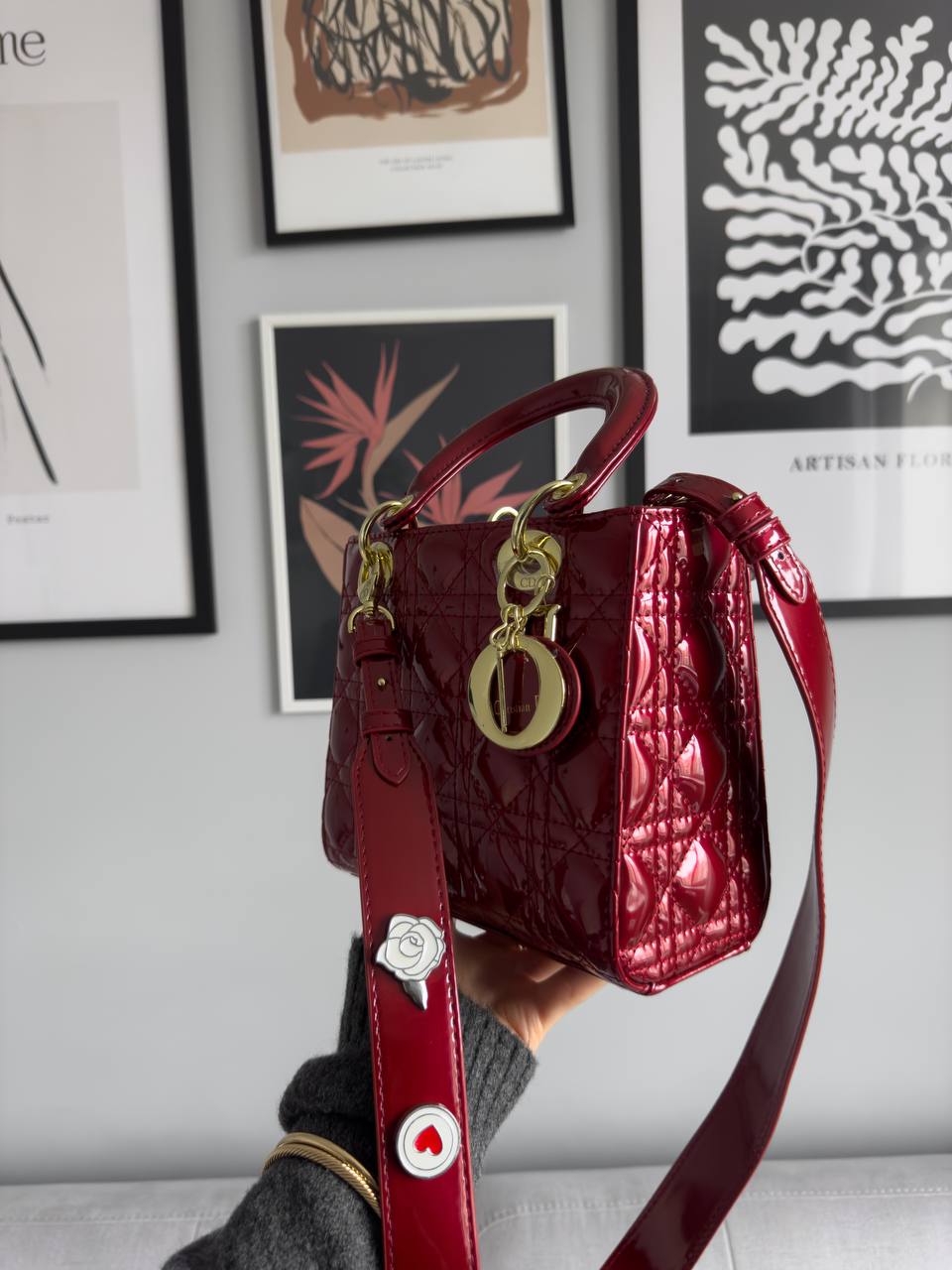 Christian Dior Small Lady My ABCDior Bag Red Patent Cannage Calfskin - 8