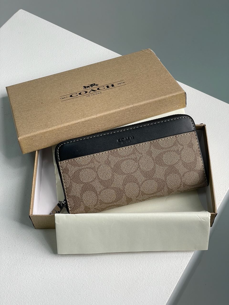 Coach Accordion Wallet In Signature Beige - 2