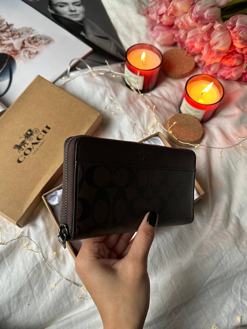 Coach Accordion Wallet In Signature Canvas Brown - 6