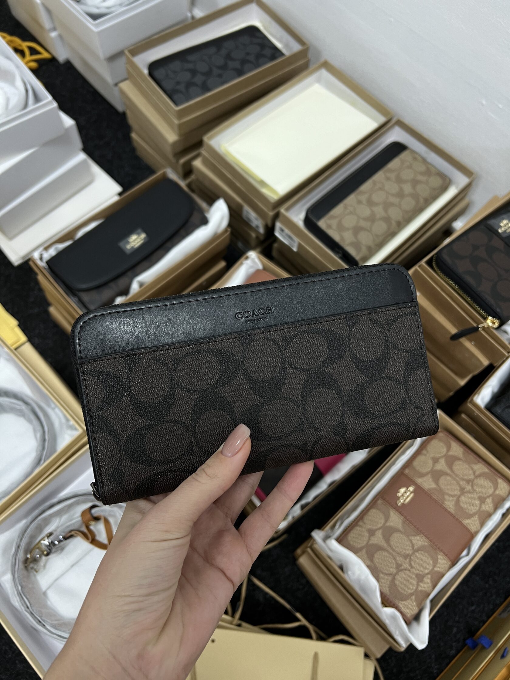 Coach Accordion Wallet In Signature Canvas Brown - 6