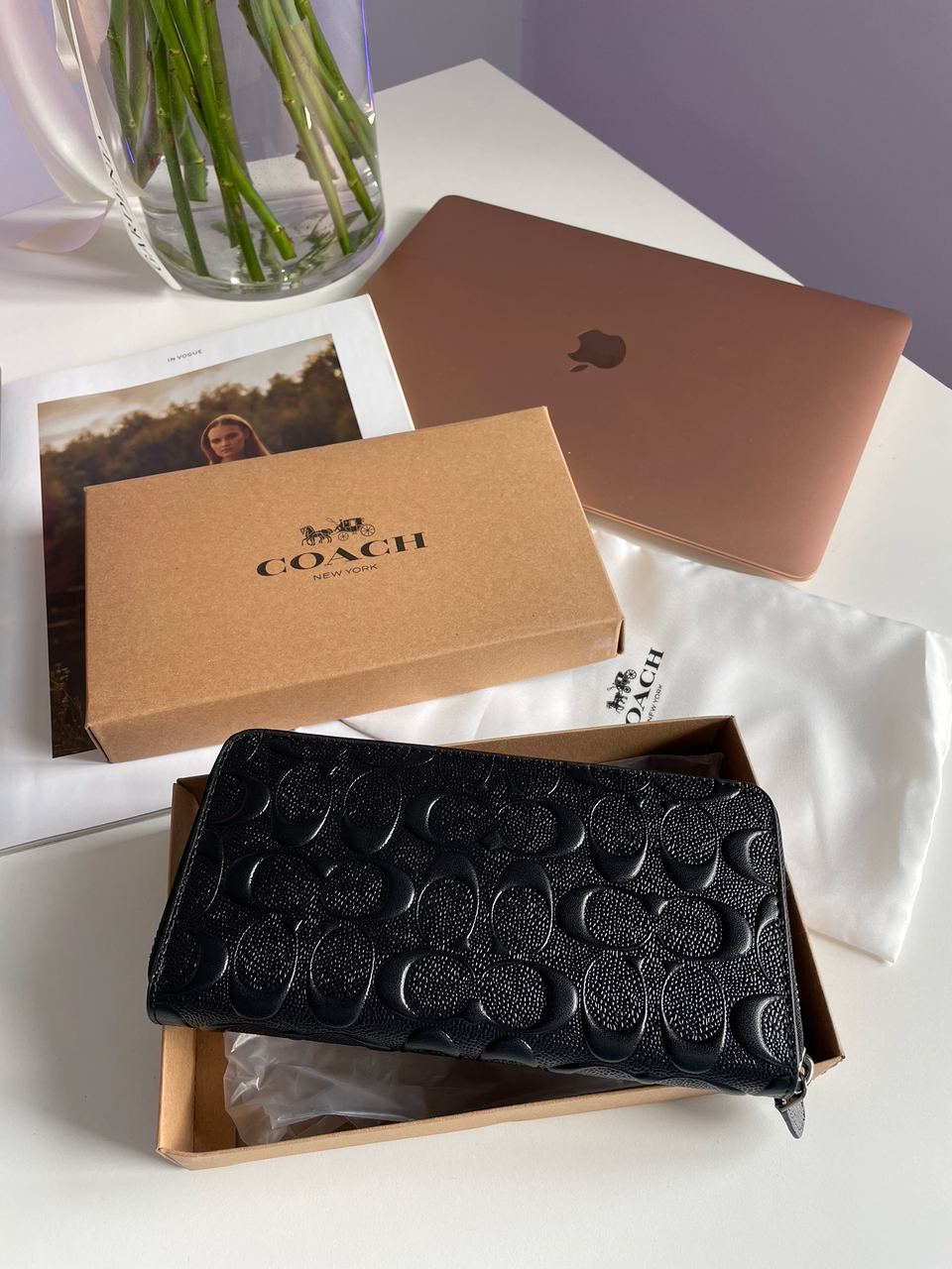 Coach Accordion Zip Long Wallet Embossed Black - 4