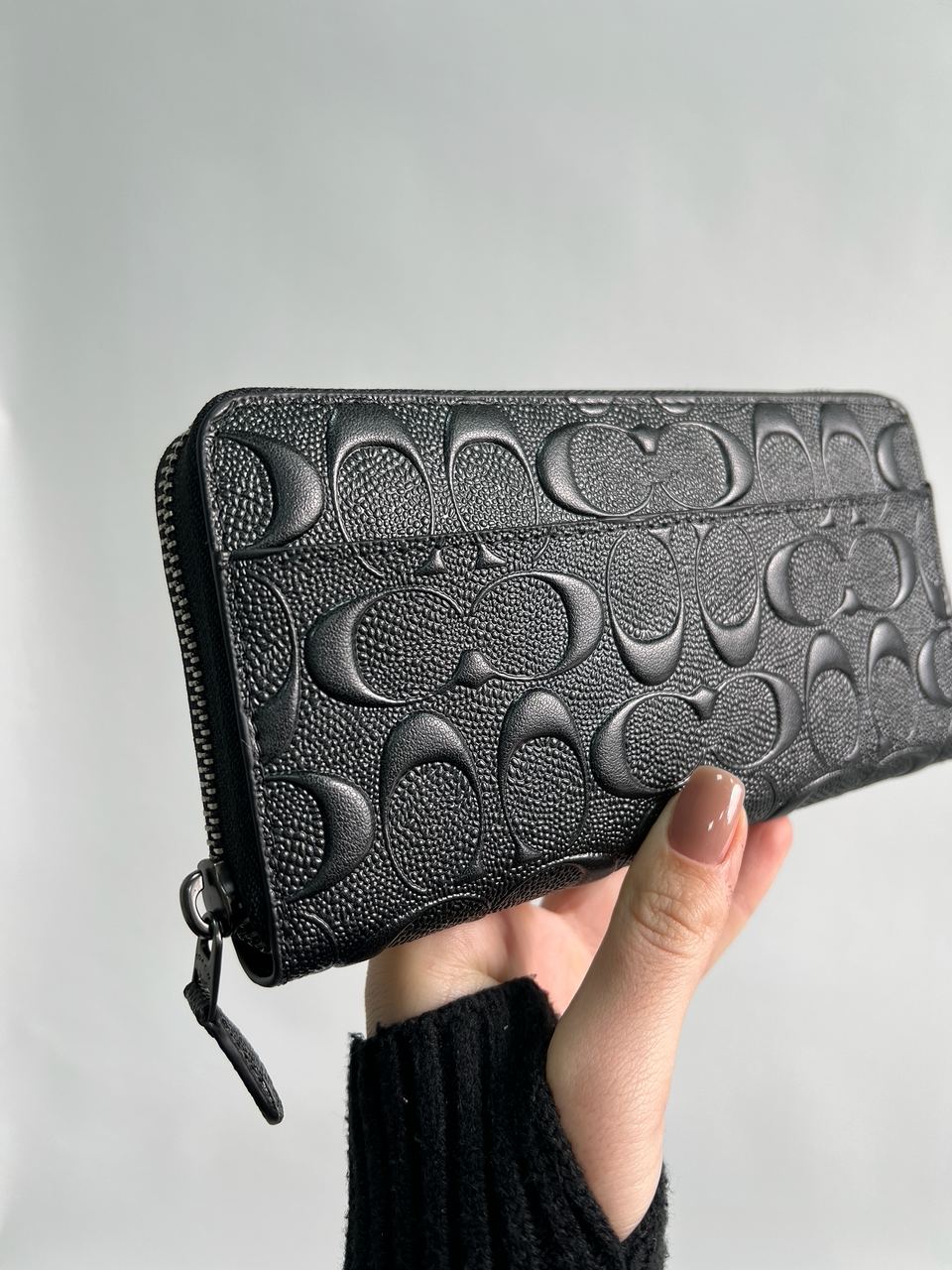 Coach Accordion Zip Long Wallet Embossed Black - 9