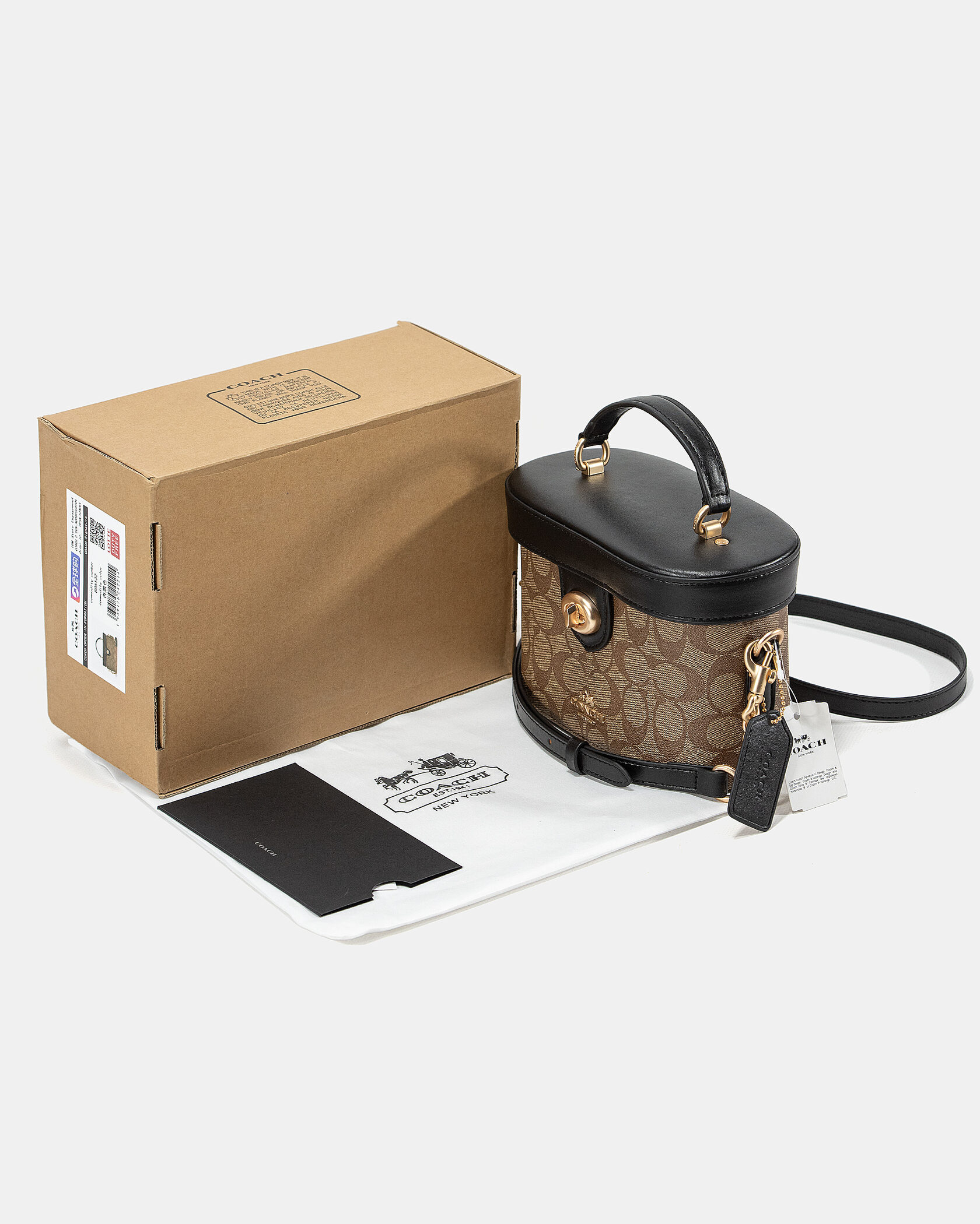 Coach Alie Small Camera Crossbody Bag in Signature Canvas Tan/Black - 2