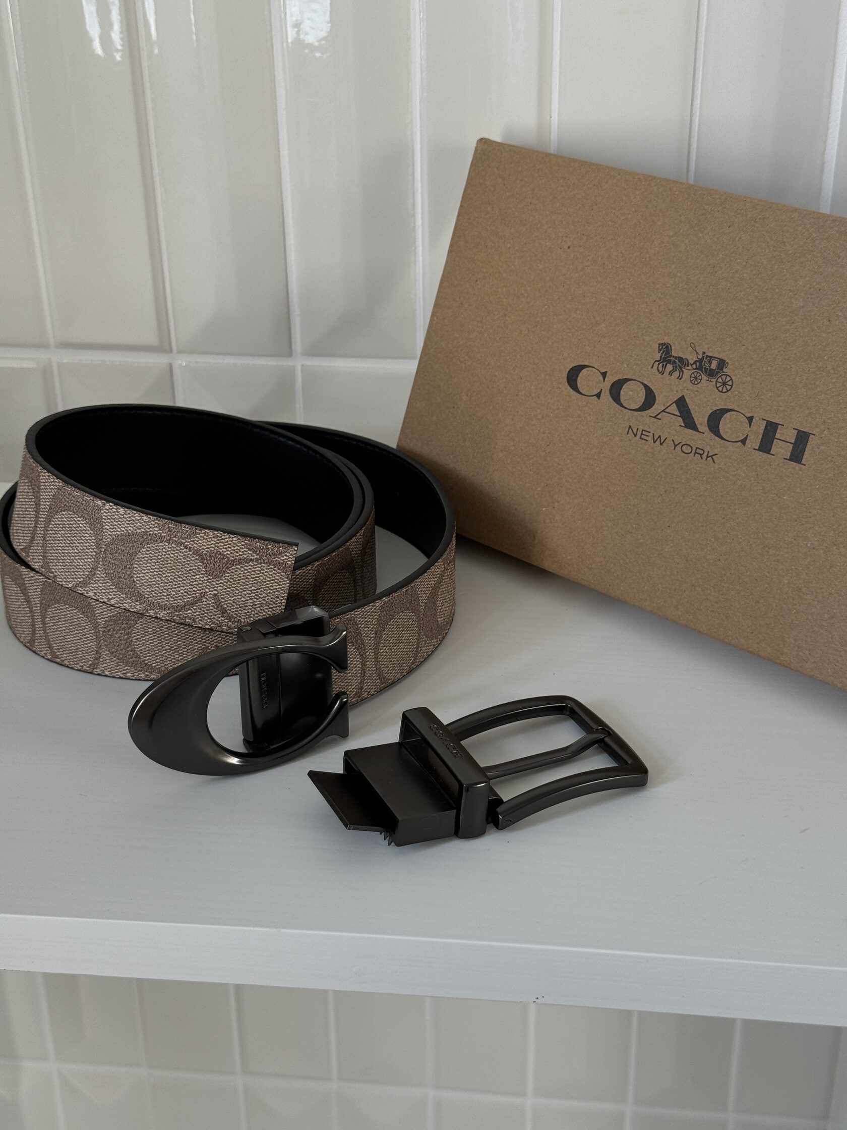 Coach Belt Kit Beige Canvas/Black Fittings - 10