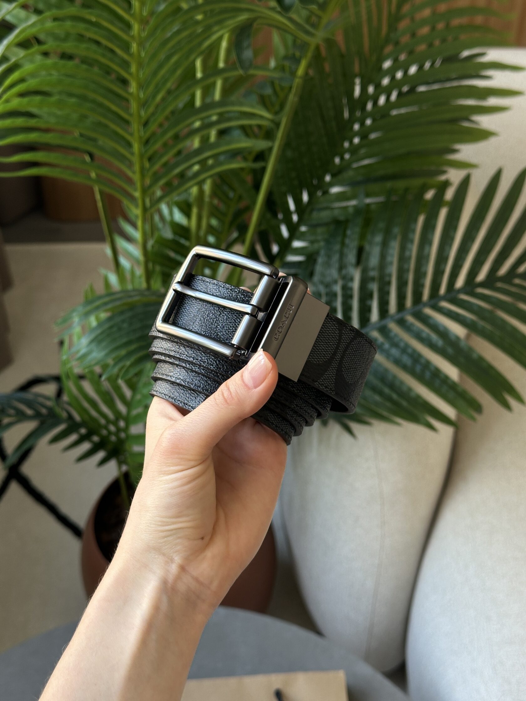 Coach Belt Kit Grey Canvas/Black Fittings - 14