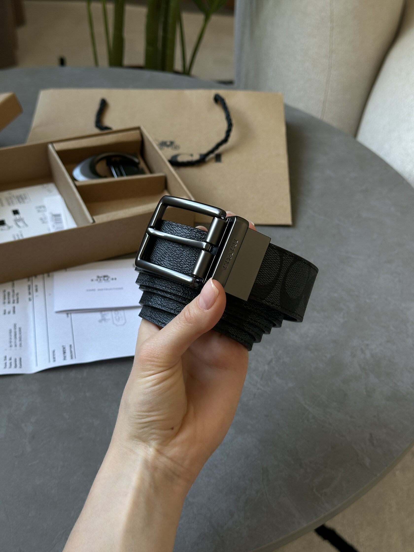 Coach Belt Kit Grey Canvas/Black Fittings - 16