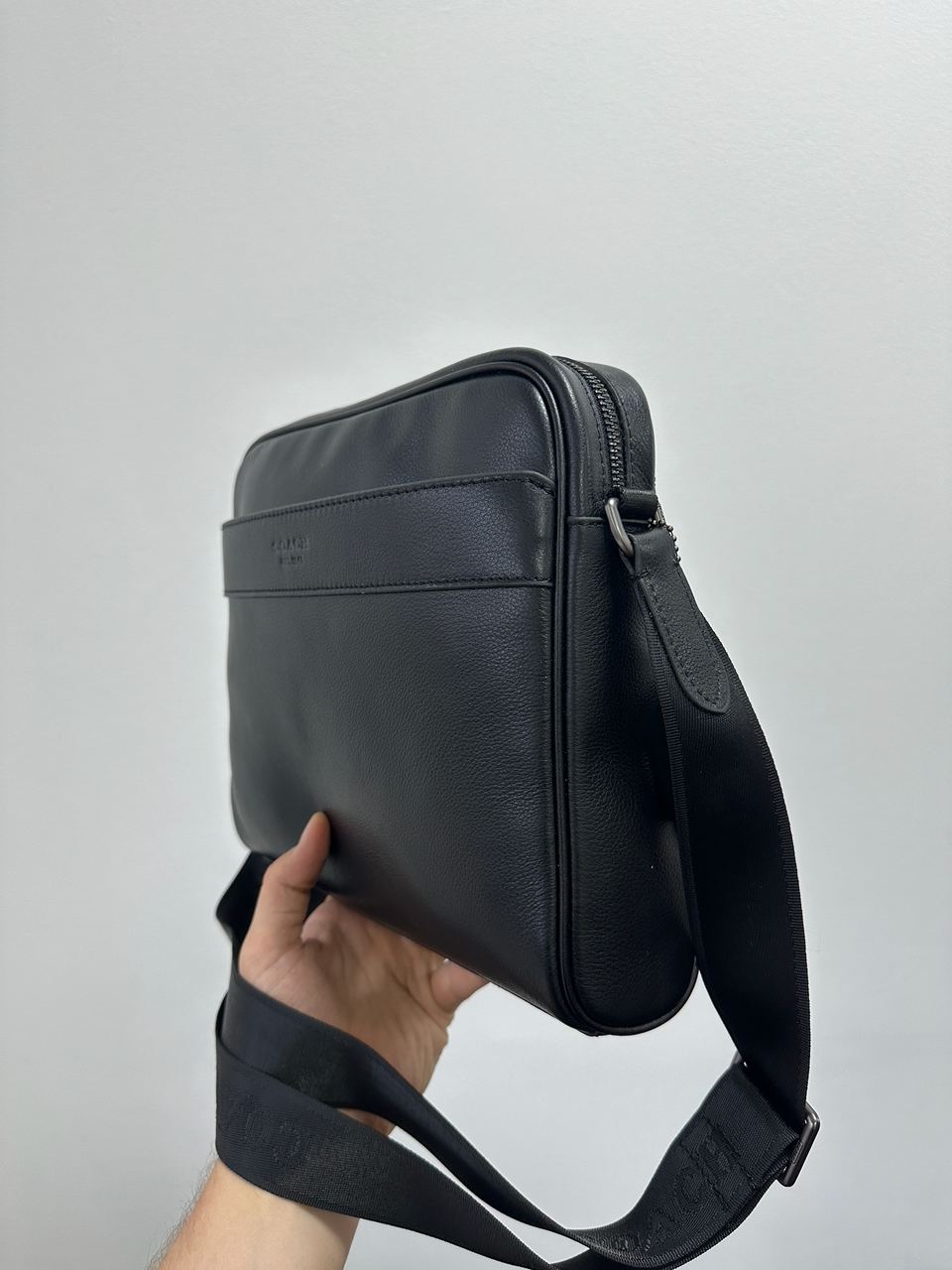 Coach Charles Camera Crossbody Messenger Bag Smooth Skin Black - 9