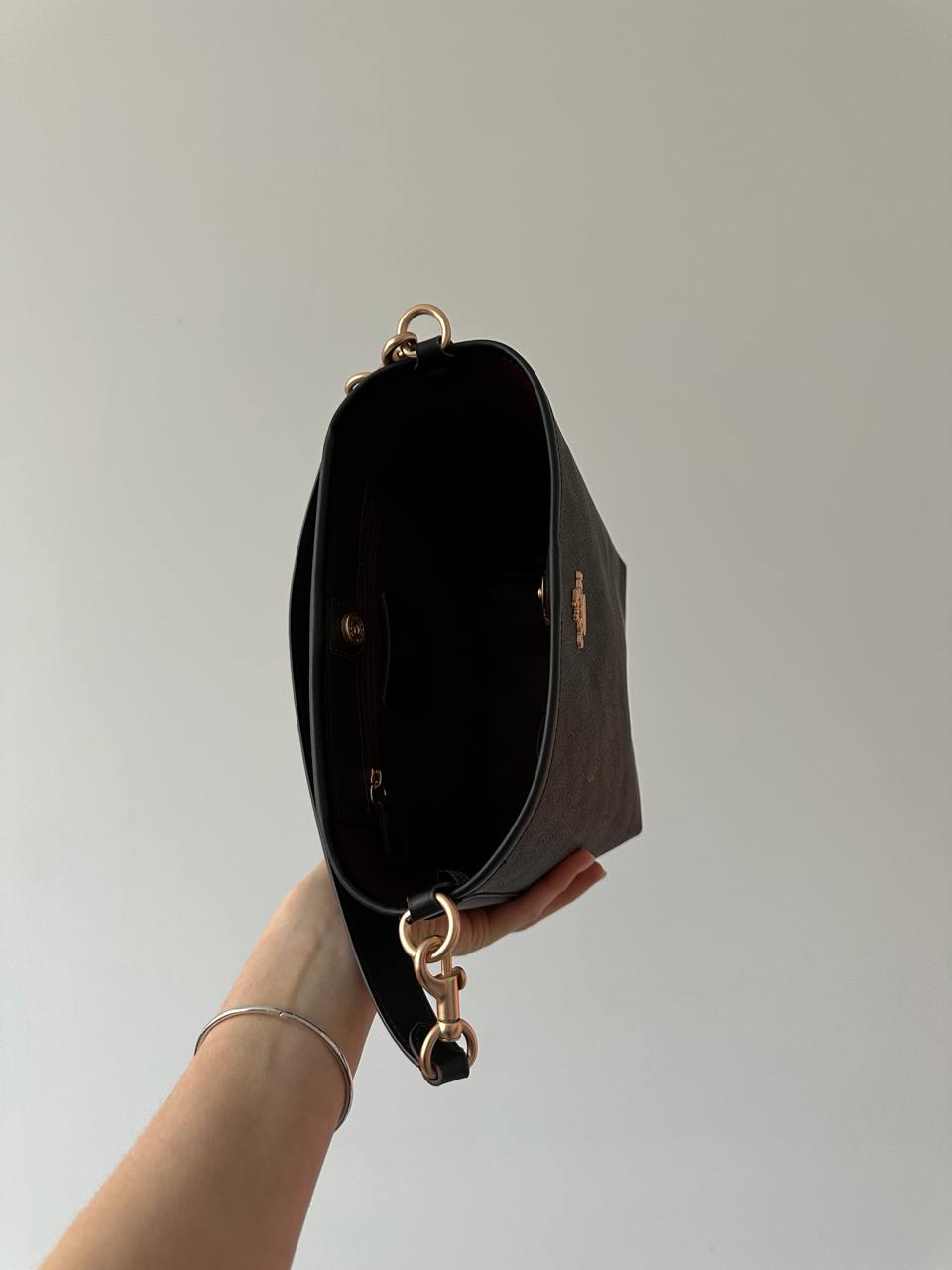 Coach City Bucket Bag In Signature Canvas Brown Black - 11