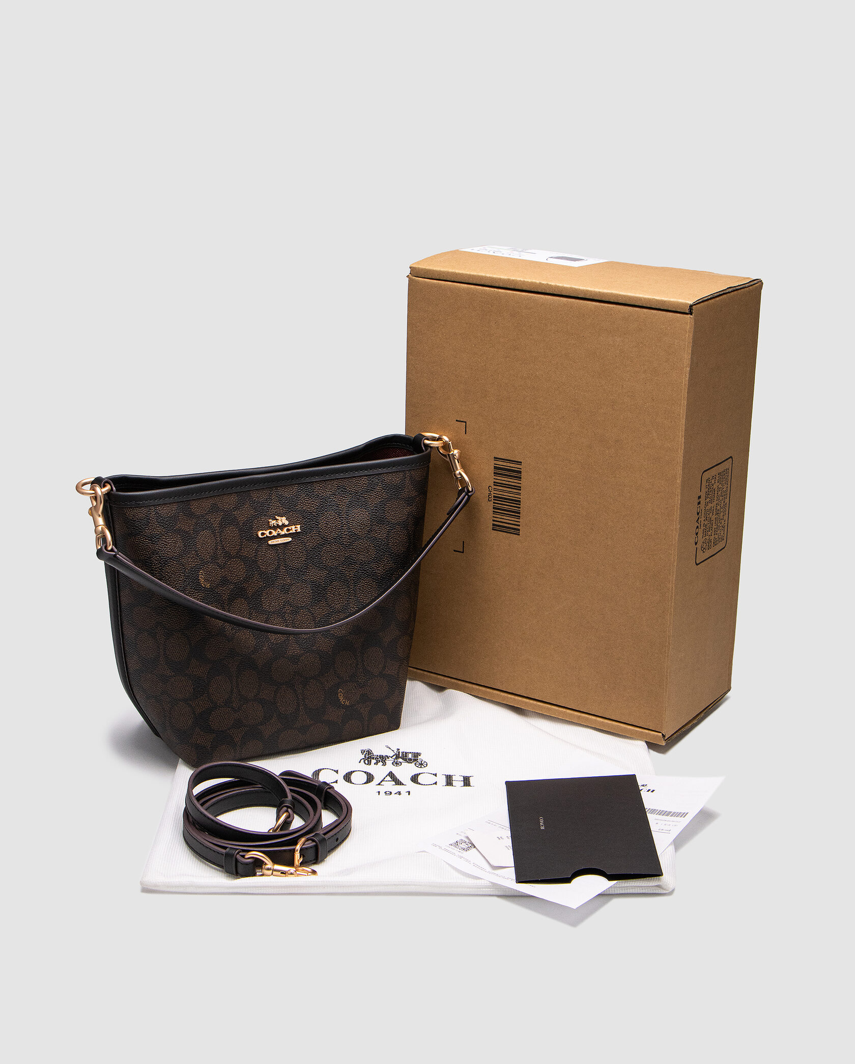 Coach City Bucket Bag In Signature Canvas Brown Black - 2