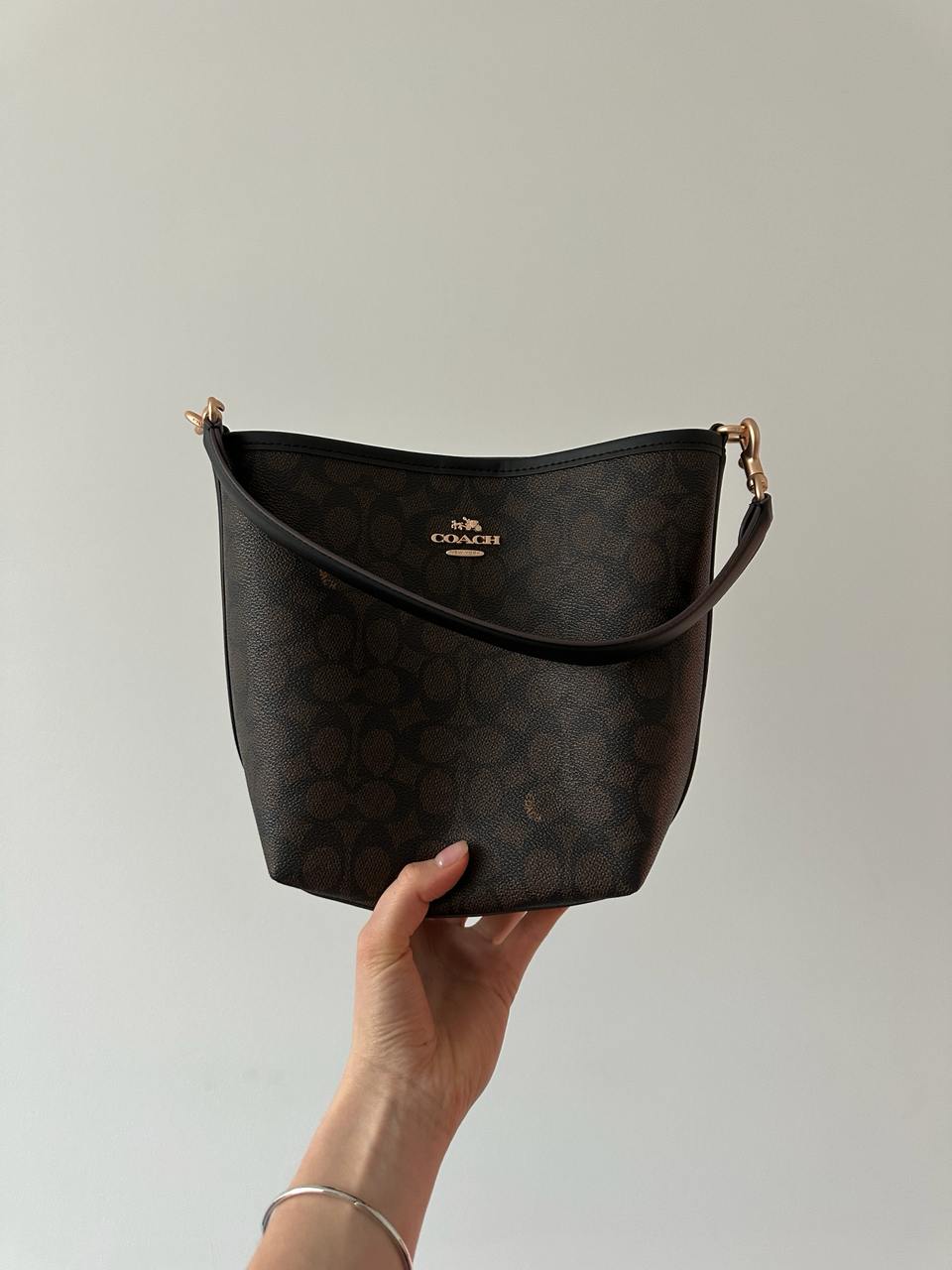 Coach City Bucket Bag In Signature Canvas Brown Black - 5