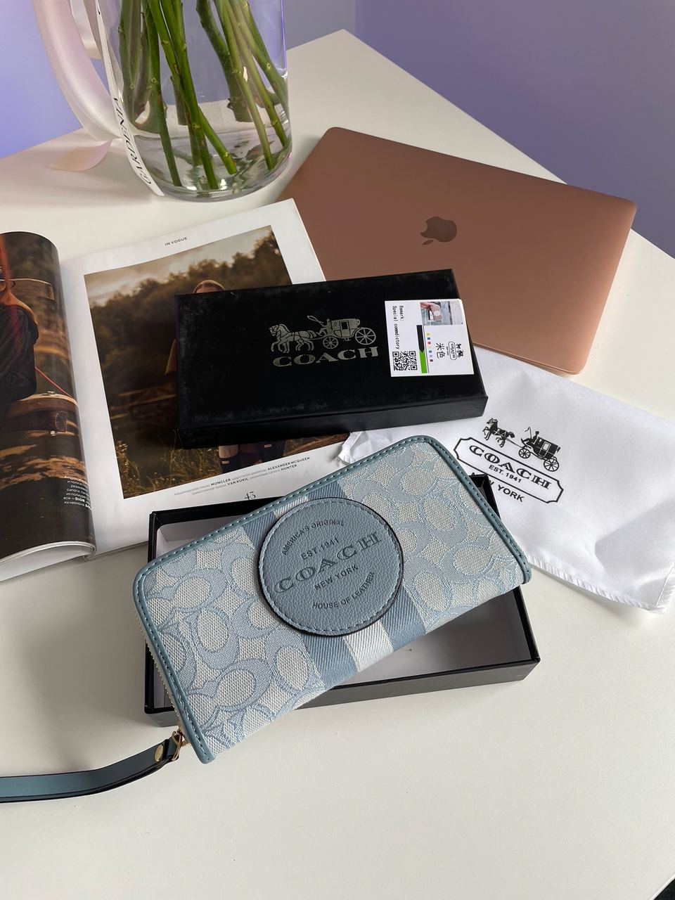 Coach Dempsey Large Wallet In Signature Jacquard Blue - 4