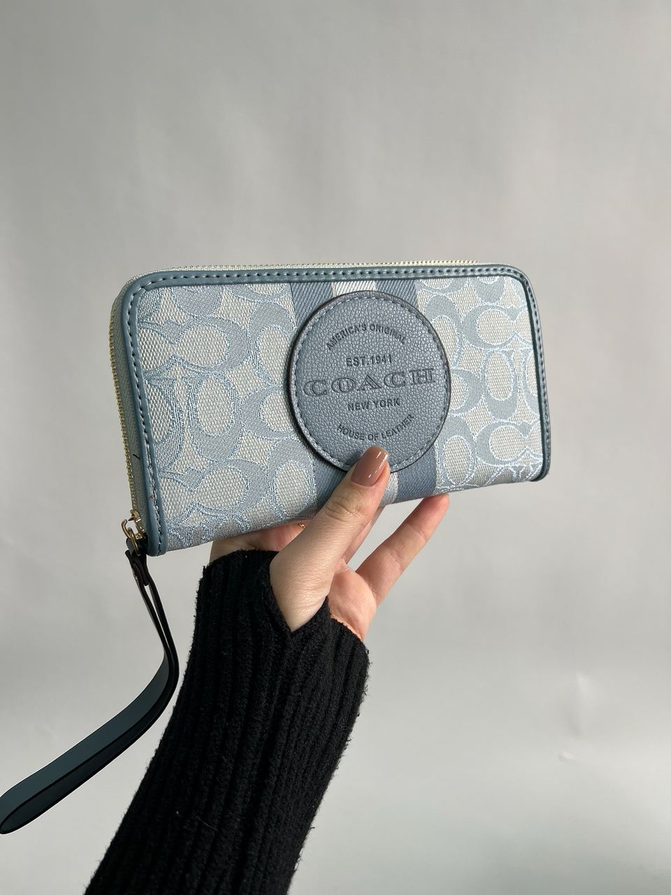 Coach Dempsey Large Wallet In Signature Jacquard Blue - 6