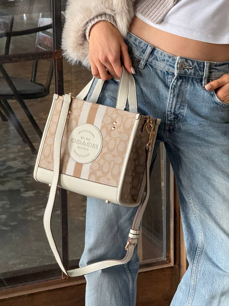 Coach Dempsey Tote 22 In Signature Jacquard With Stripe And Coach Badge - 7