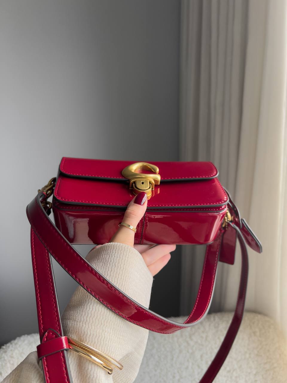 Coach Glovetanned Studio Baguette Patent Leather Bag Red - 10