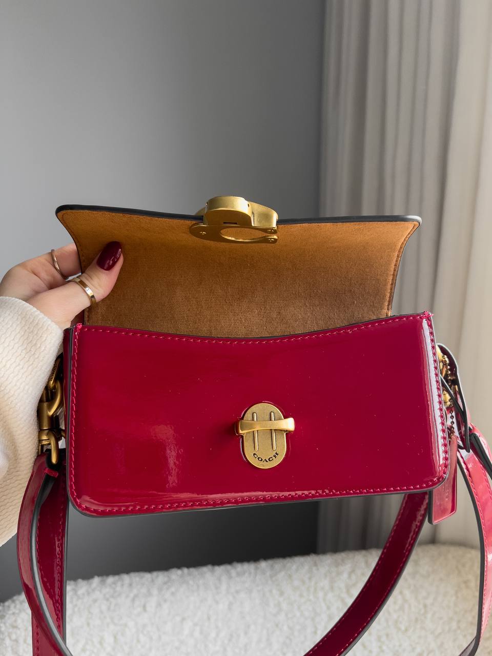 Coach Glovetanned Studio Baguette Patent Leather Bag Red - 14