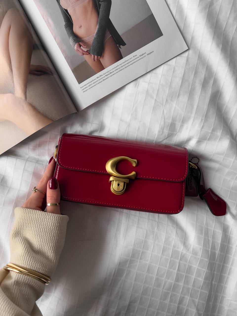 Coach Glovetanned Studio Baguette Patent Leather Bag Red - 5