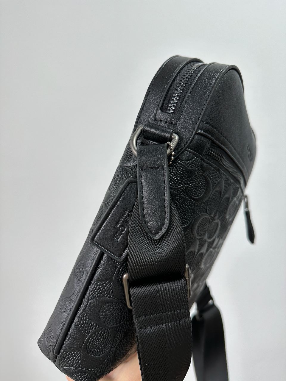 Coach Houston Relief Print Cow Leather Flight Bag Black - 13