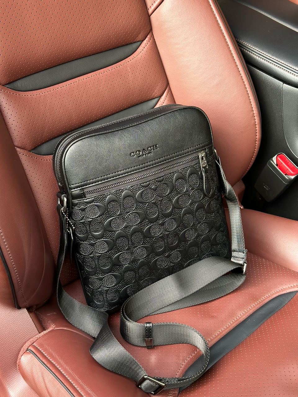 Coach Houston Relief Print Cow Leather Flight Bag Black - 2