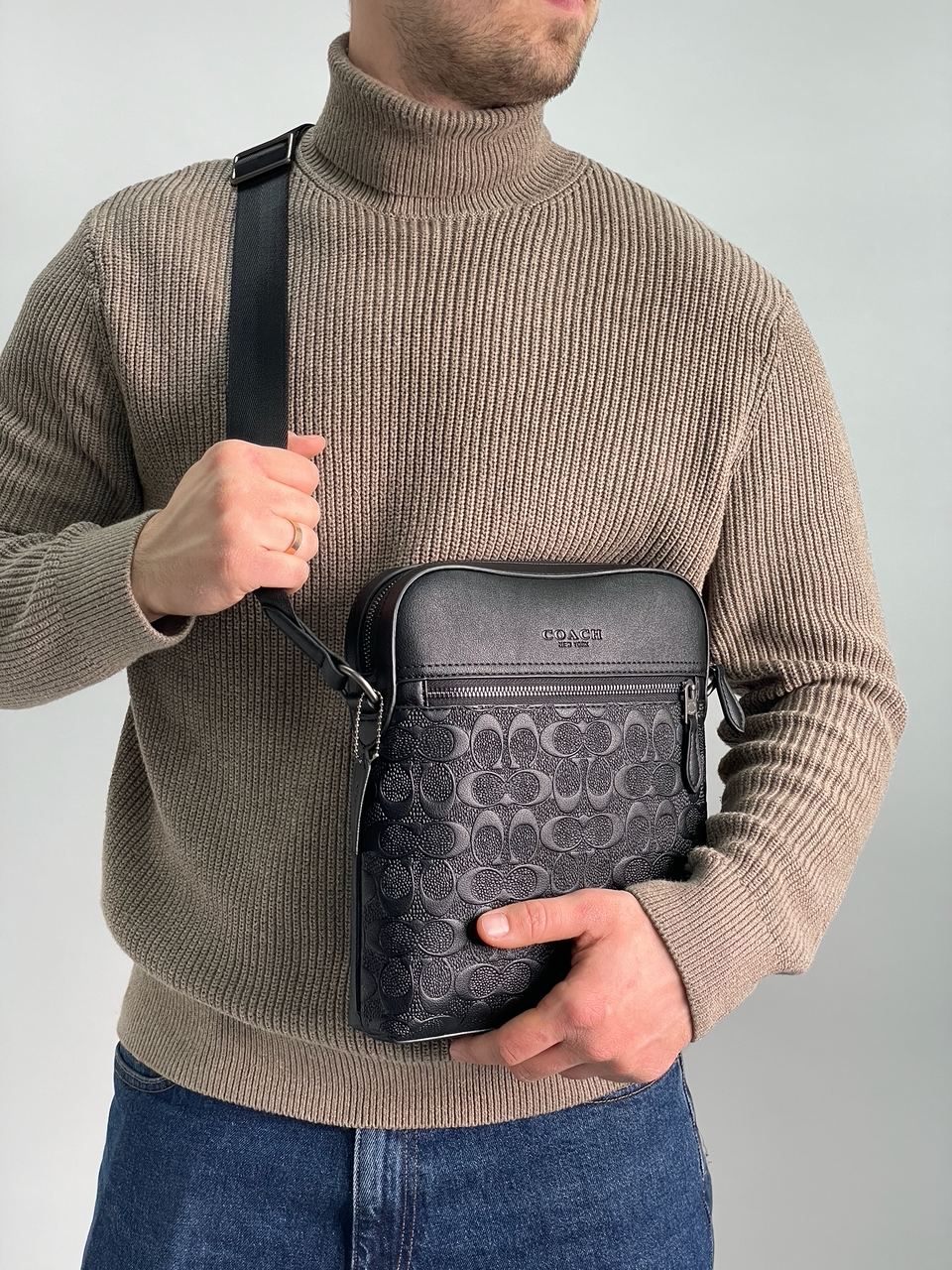 Coach Houston Relief Print Cow Leather Flight Bag Black - 5