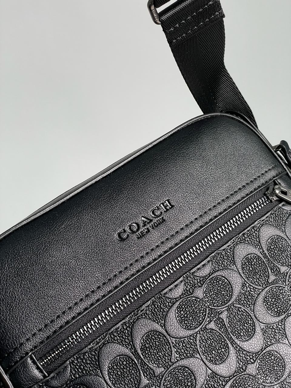 Coach Houston Relief Print Cow Leather Flight Bag Black - 9