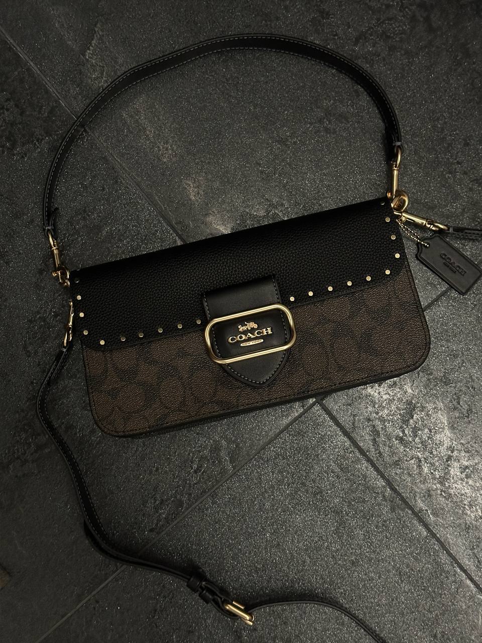 Coach Jade Shoulder Bag With Rivets In Signature Canvas Brown/Black - 2