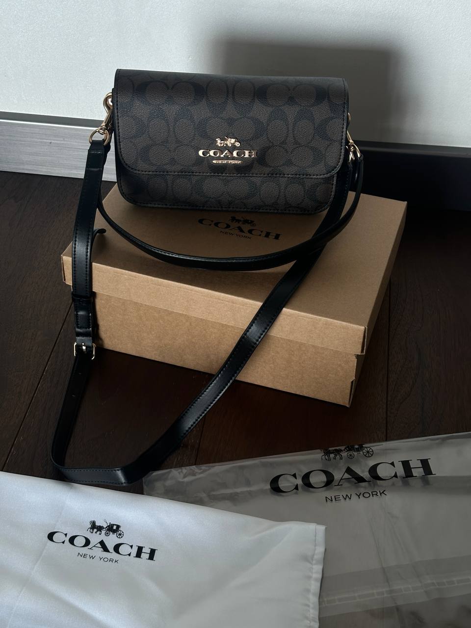 Coach Jes Crossbody in Signature Canvas in Brown/Black - 15