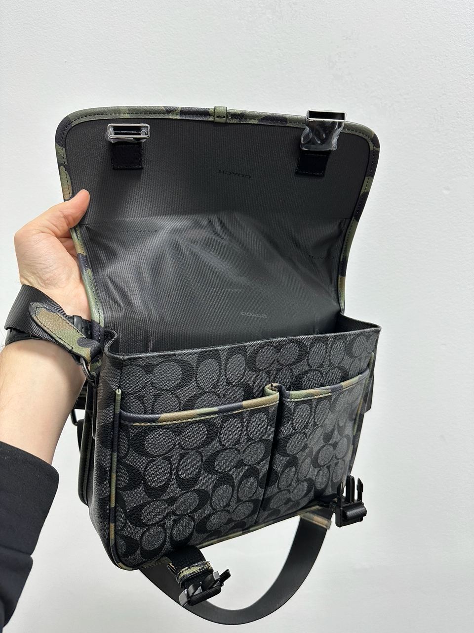 Coach Khaki &amp; Black League Hybrid Messenger Bag In Charcoal Mul - 16