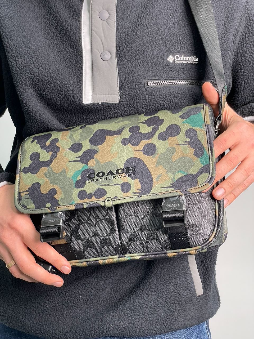 Coach Khaki &amp; Black League Hybrid Messenger Bag In Charcoal Mul - 9