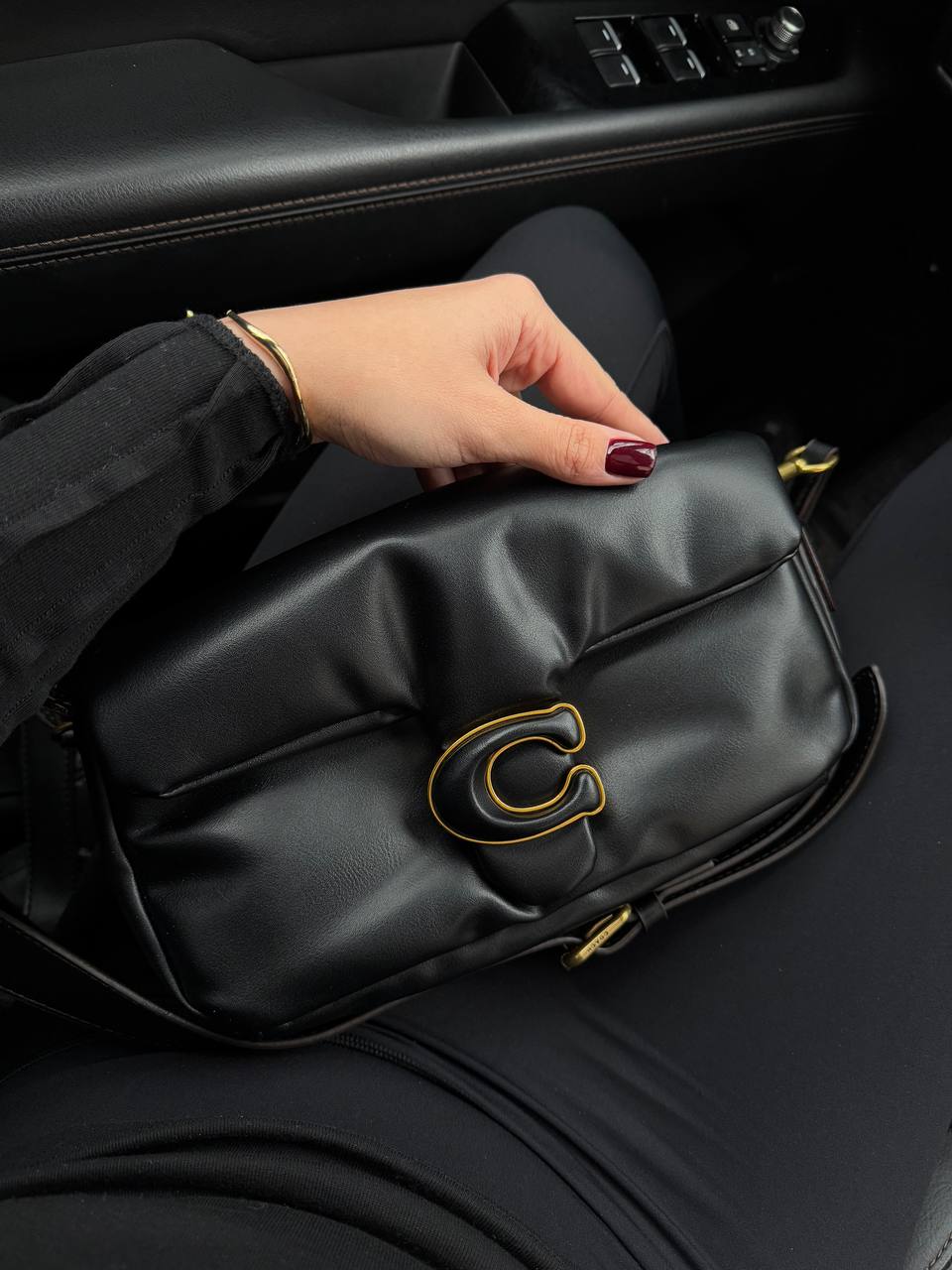 Coach Leather Covered C Closure Puffy Tabby Shoulder Bag Black - 5