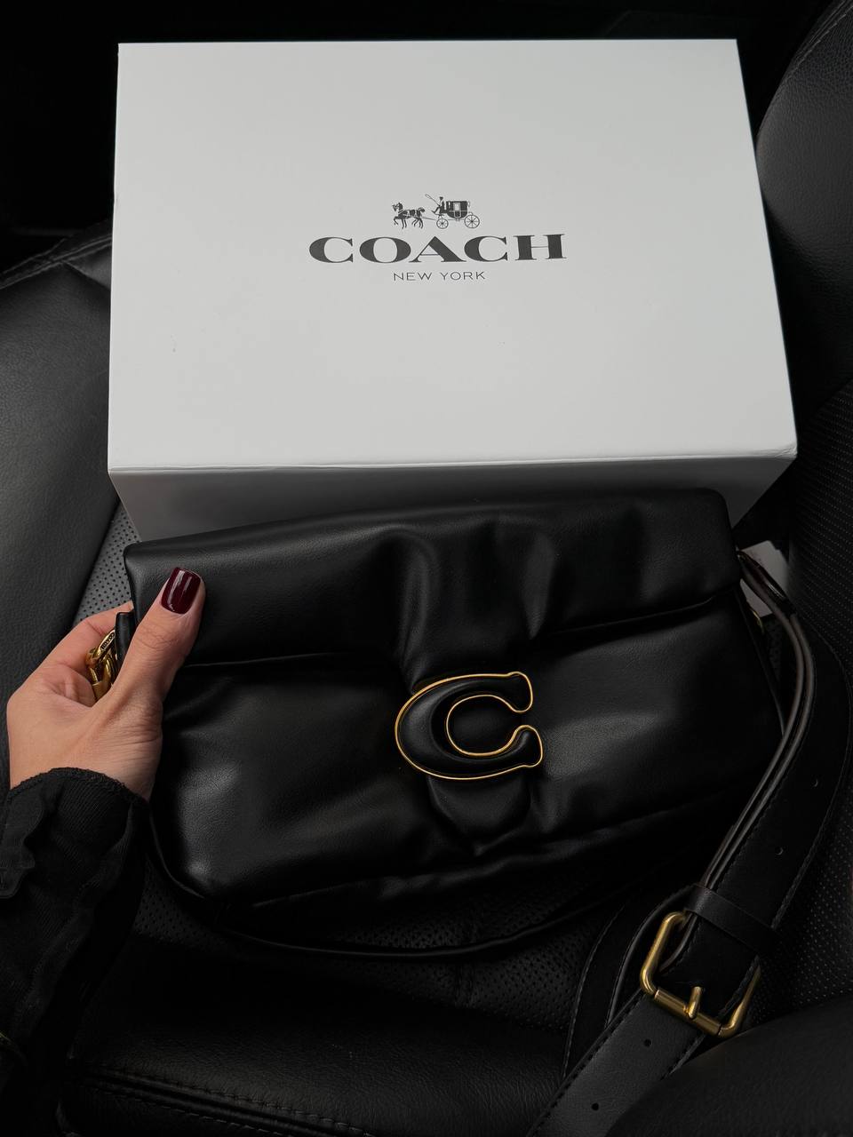 Coach Leather Covered C Closure Puffy Tabby Shoulder Bag Black - 6