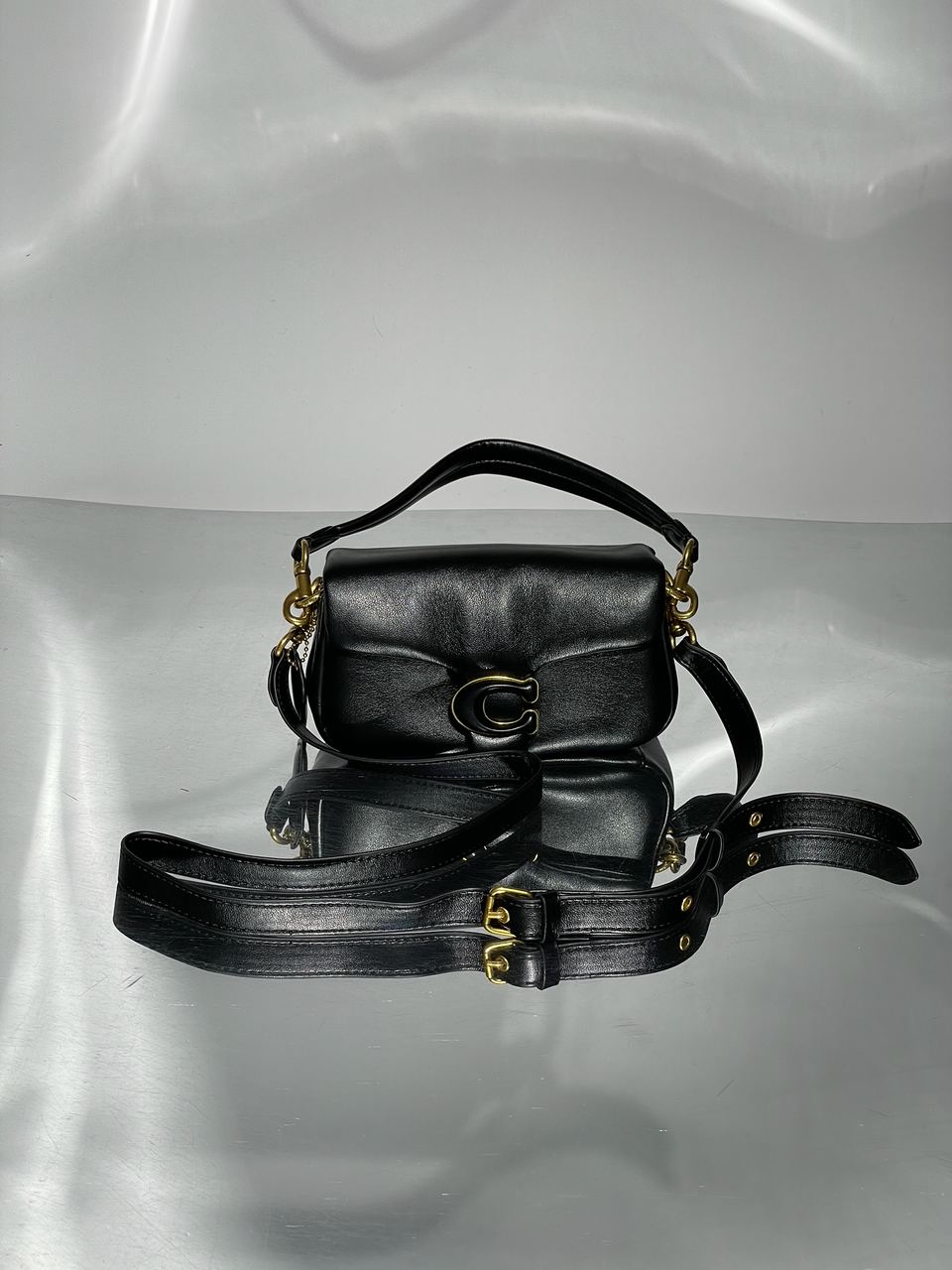 Coach Leather Covered C Closure Puffy Tabby Shoulder Bag Black - 10