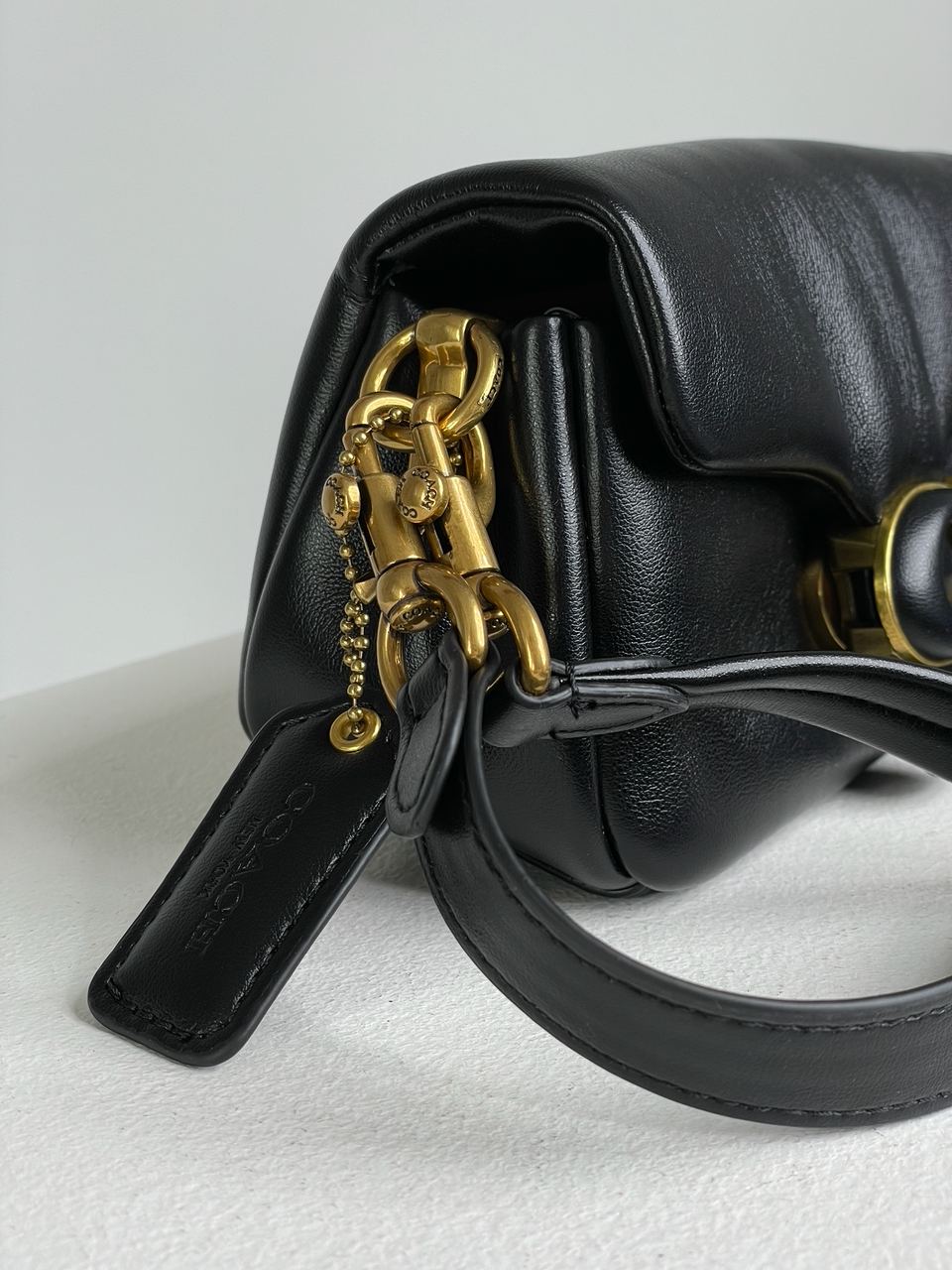 Coach Leather Covered C Closure Puffy Tabby Shoulder Bag Black - 15