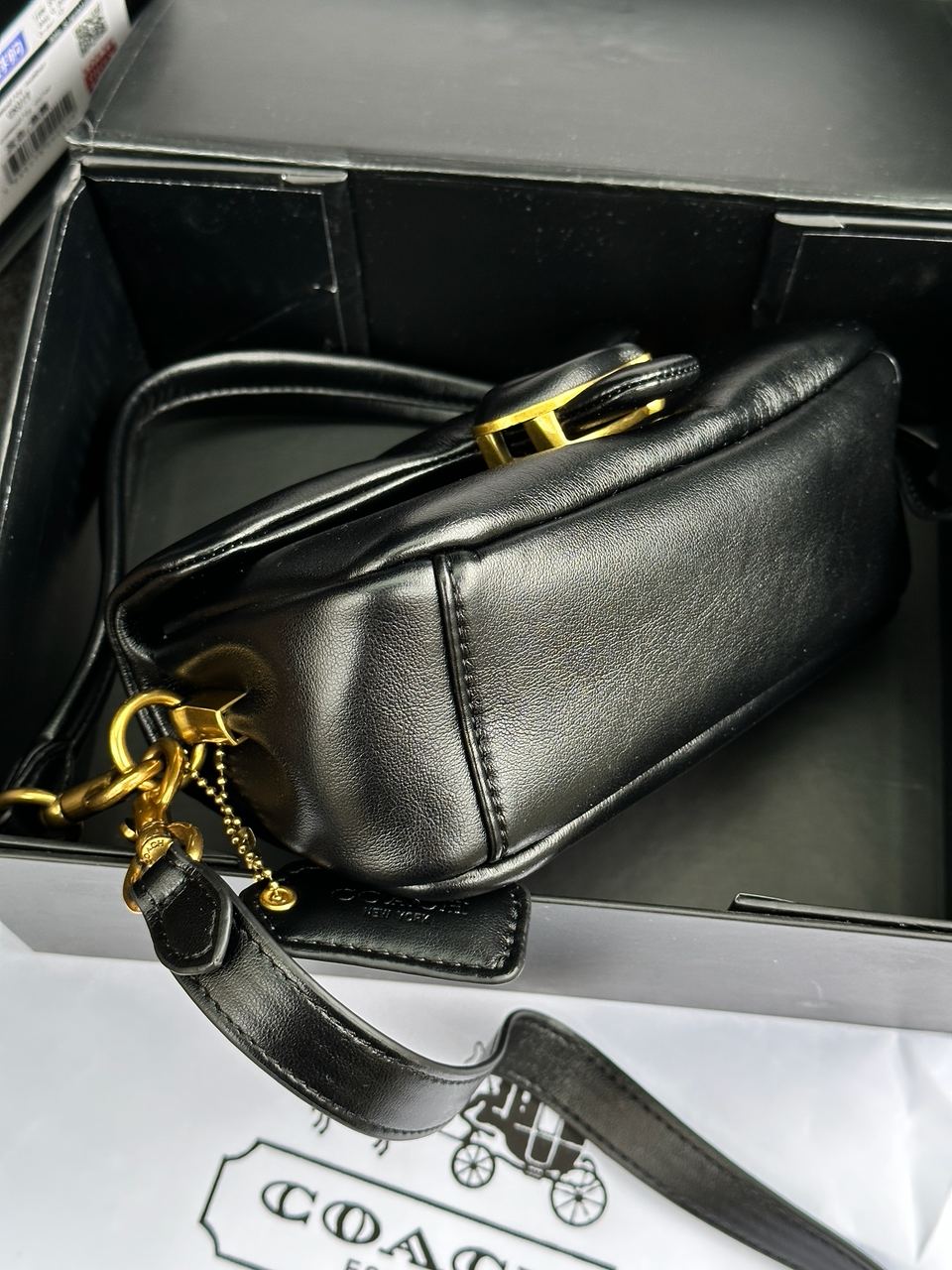 Coach Leather Covered C Closure Puffy Tabby Shoulder Bag Black - 19