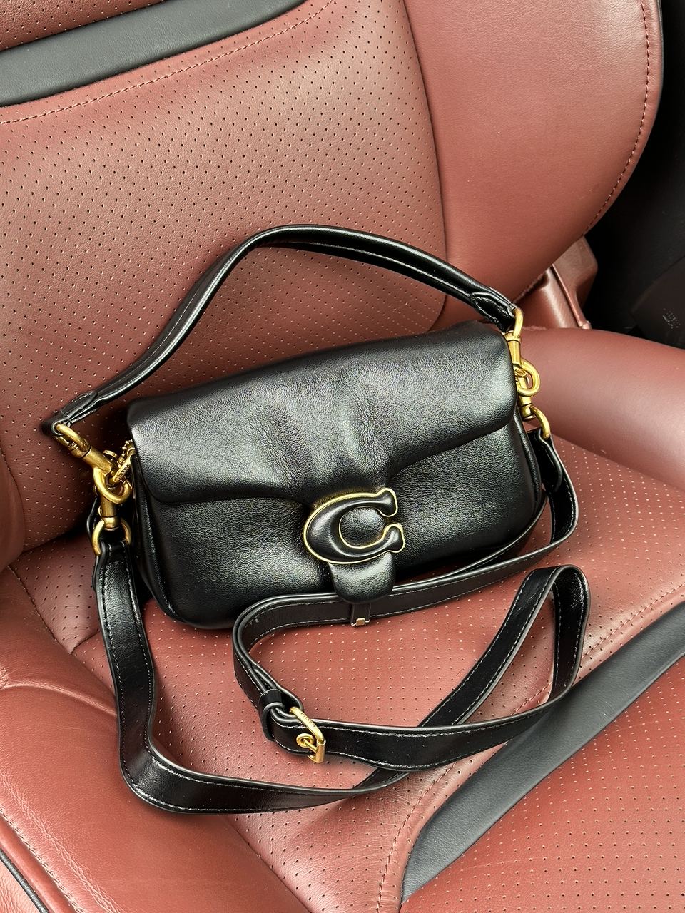 Coach Leather Covered C Closure Puffy Tabby Shoulder Bag Black - 5