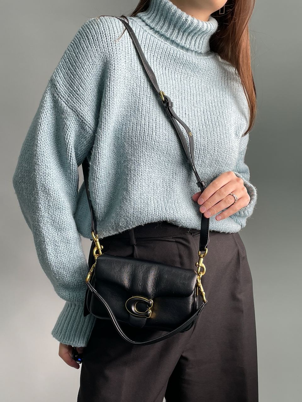 Coach Leather Covered C Closure Puffy Tabby Shoulder Bag Black - 8