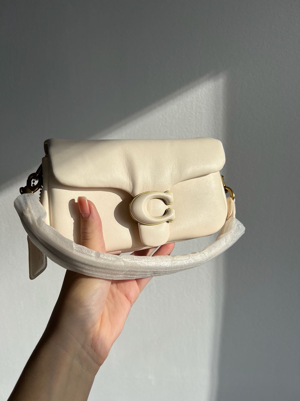 Coach Leather Covered C Closure Puffy Tabby Shoulder Bag Cream - 10