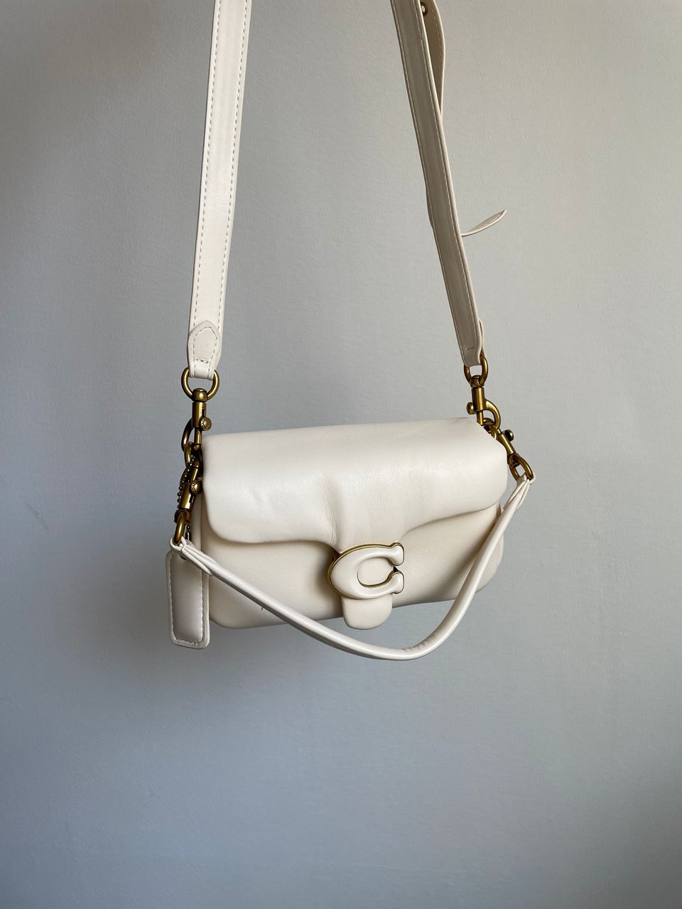 Coach Leather Covered C Closure Puffy Tabby Shoulder Bag Cream - 11