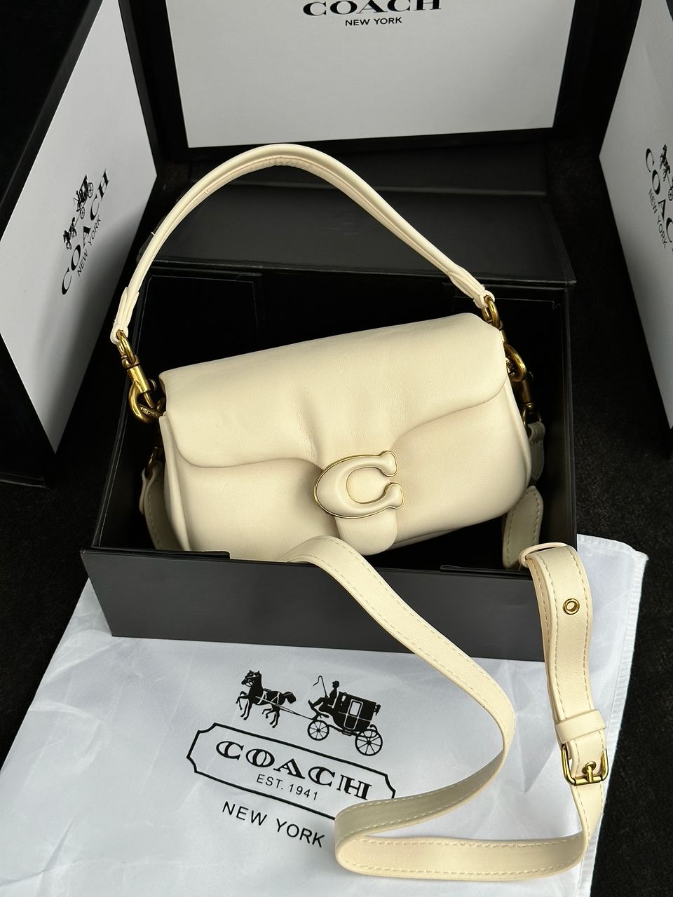 Coach Leather Covered C Closure Puffy Tabby Shoulder Bag Cream - 2