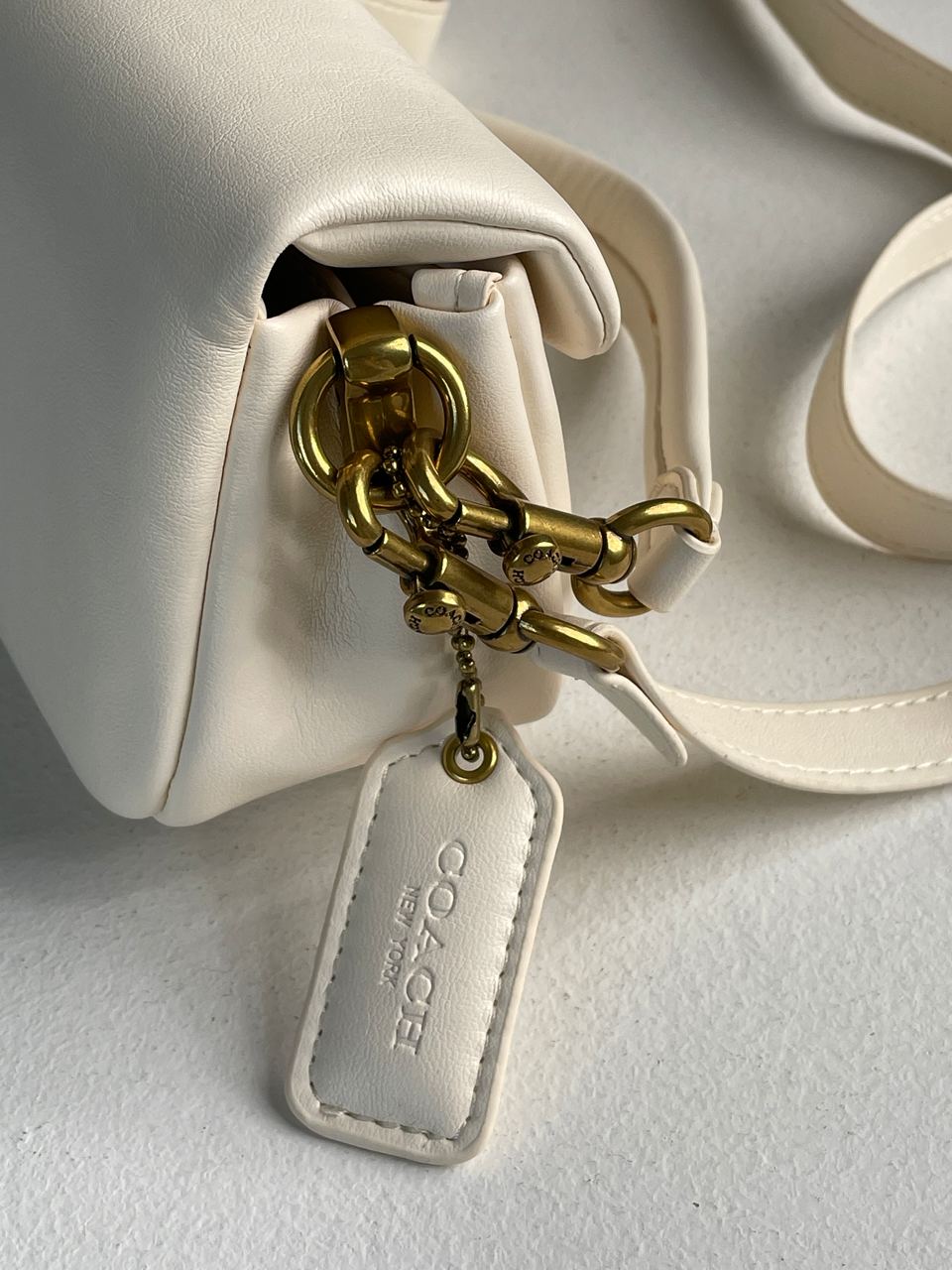 Coach Leather Covered C Closure Puffy Tabby Shoulder Bag Cream - 21