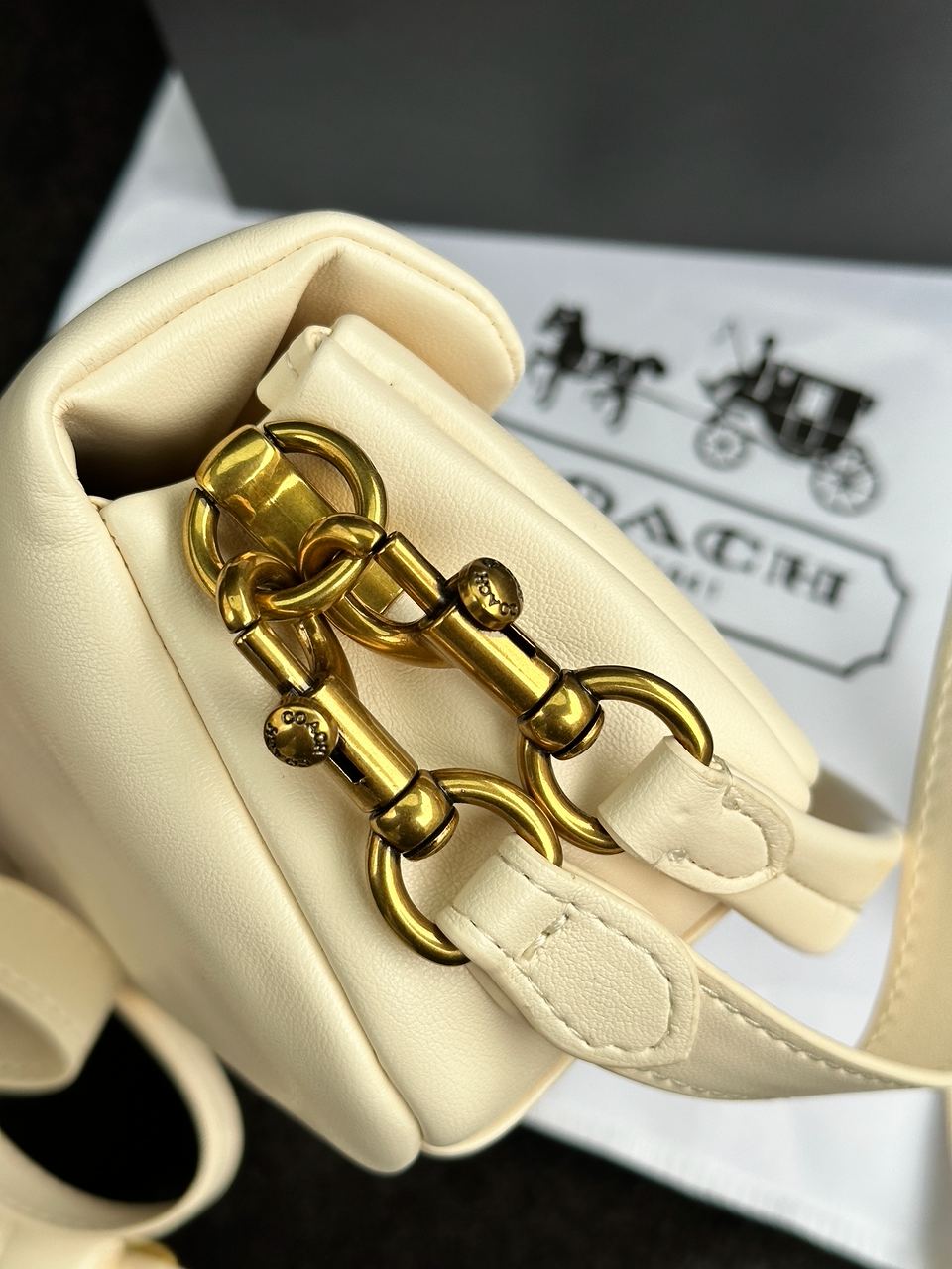 Coach Leather Covered C Closure Puffy Tabby Shoulder Bag Cream - 22